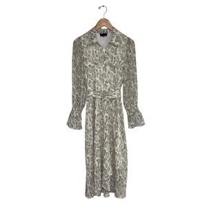 Lucy‎ Paris Dress Size Small Tan Beige Snakeskin Print Long Sleeve Midi Belted